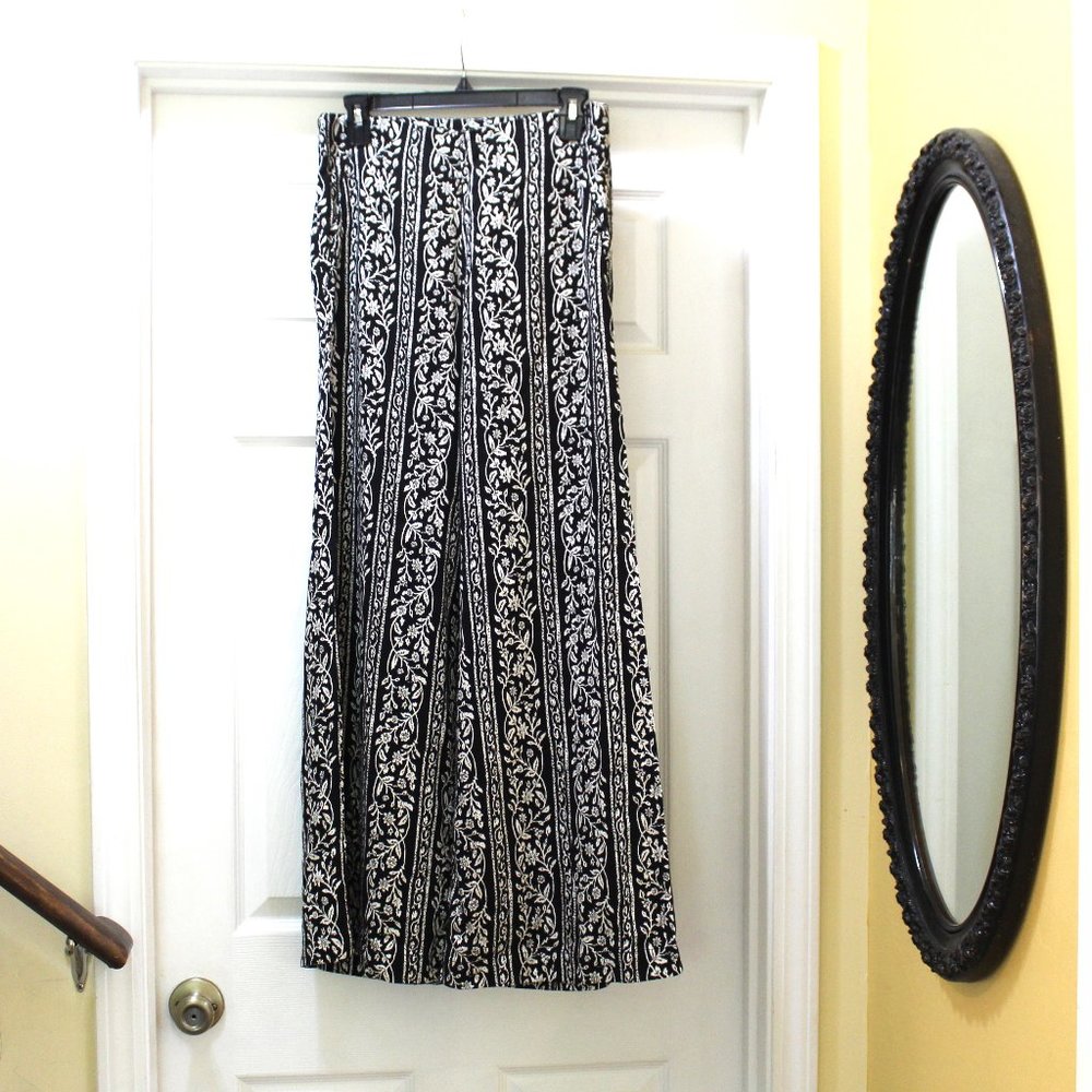Abercrombie & Fitch Wide Leg Botanical Print Pants Size 2 Black White Stripe